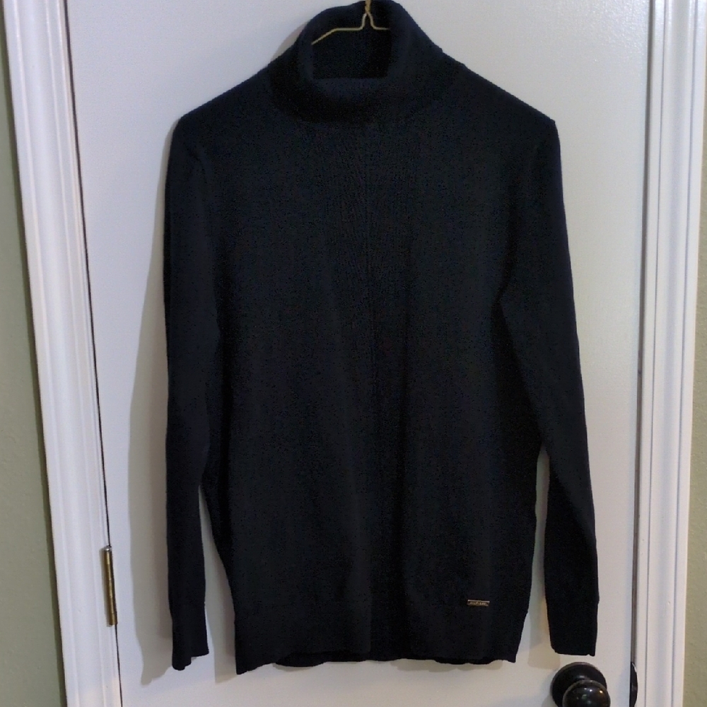 Tommy Hilfiger Elegant Black Turtleneck Sweater with Slim Fit- Size L
